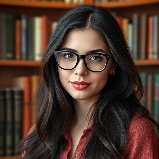 Portrait of Larissa Lovshaft in front of a bookshelf